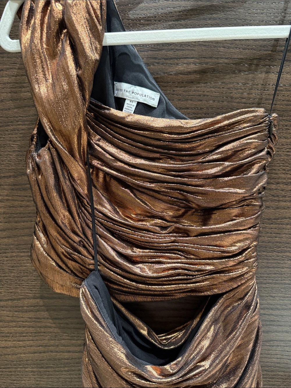 One-Shoulder Metallic Copper Ruched Dress - Picture 4 of 5